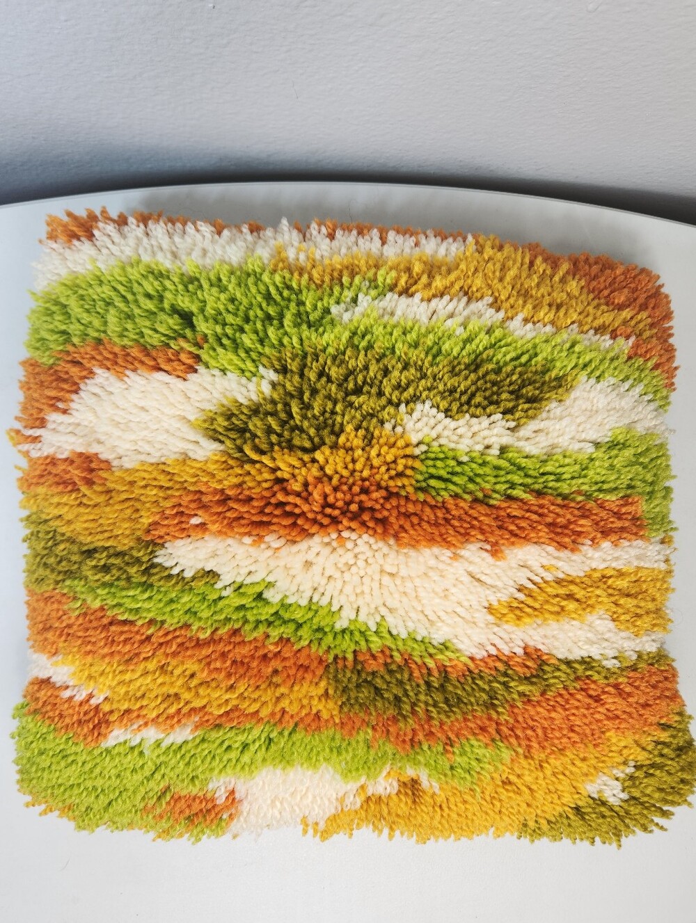 Vintage 70s MCM Abstract Latch Hook Shag Throw Pillow